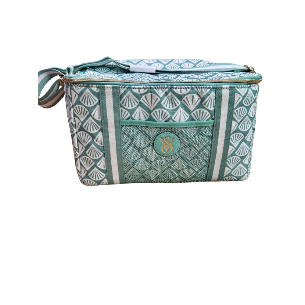 NWT Victoria's Secret Shell Print Cooler Tote Bag | Aqua & White Stripes